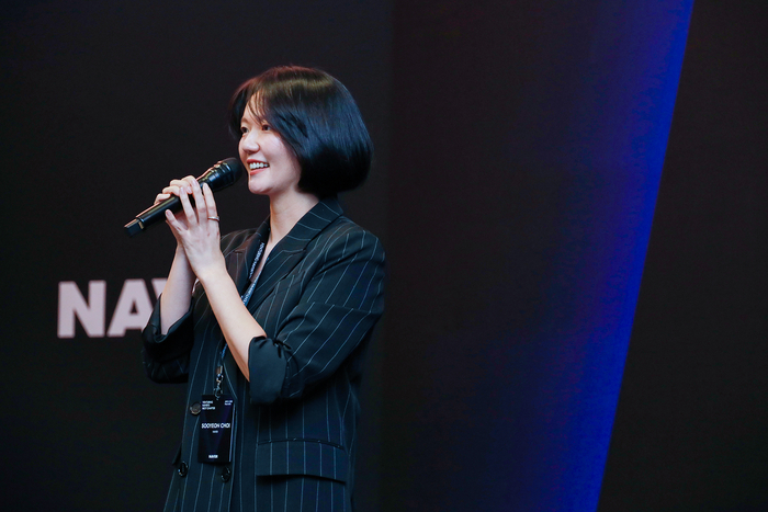 네이버는 5일(현지시간) 미국 실리콘밸리 포시즌 호텔에서 '벤처링 네이버스 넥스트 챕터(Venturing NAVER's Next Chapter)' 행사를 개최했다. 최수연 네이버 대표가 인사말을 하고 있다.