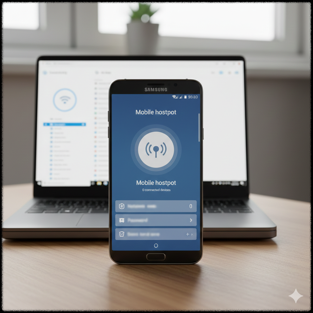 노트북에서 스마트폰 핫스팟이 검색되지 않는 모습