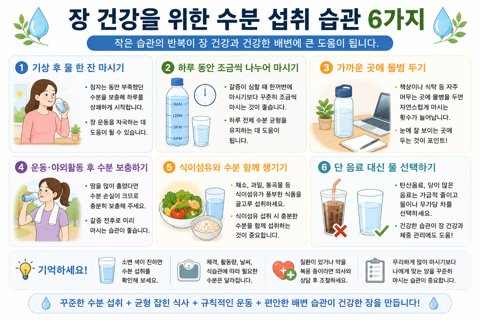 물병 두기와 음료 선택 등 수분 섭취 습관 여섯 가지 그림