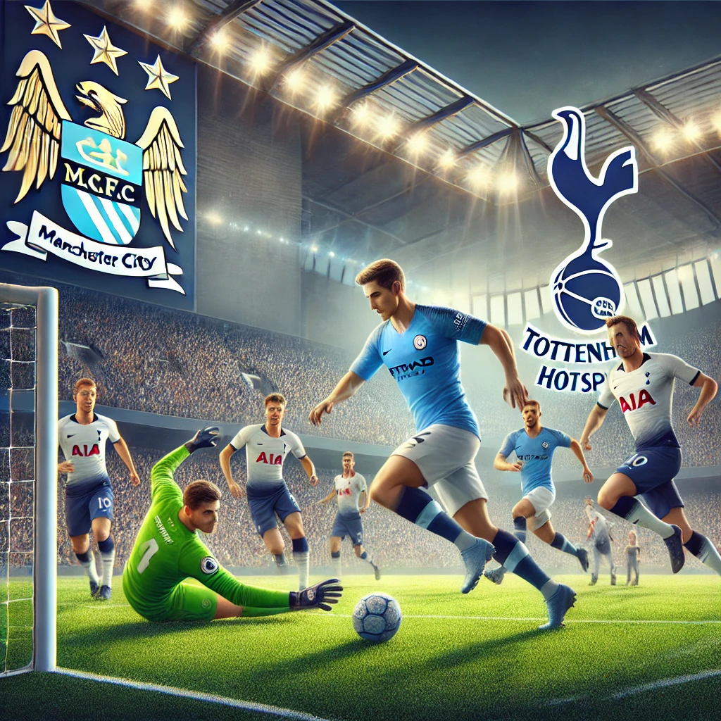 토트넘 선수들과 맨시티 선수들이 경기하는 장면