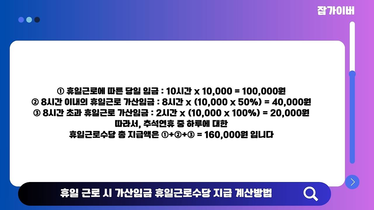 휴일근로수당 계산을 안내하는 이미지