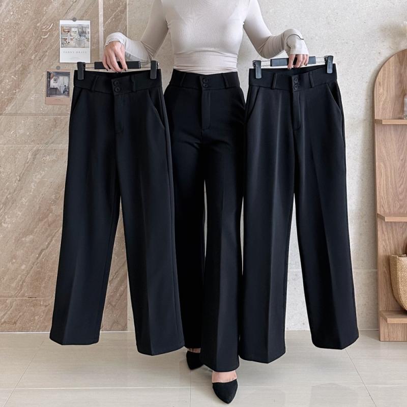 밴딩 여성 융털 기모슬랙스 와이드팬츠 키작녀바지