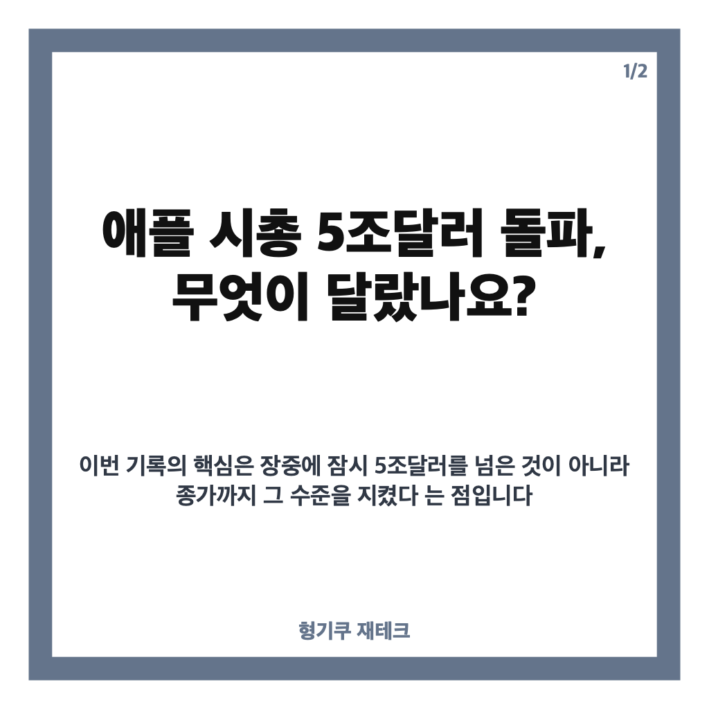 애플 시총 5조달러 돌파, 종가 기준 첫 기록&hellip;엔비디아 이어 두 번째 카드뉴스 1