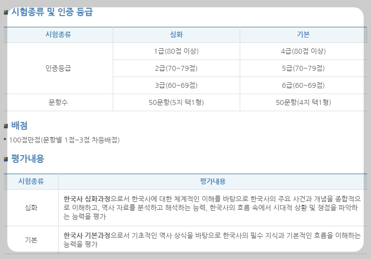 한국사능력검정시험 일정 및 접수 방법