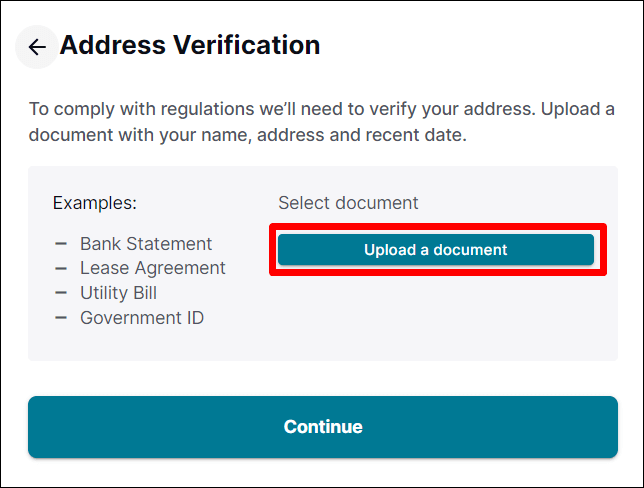 FTX 가입중에 주소지 증빙 서류를 제출하라는 내용이 담긴 창