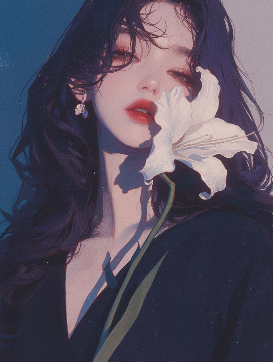 Black-hair-Red-lipstick-and-Lily