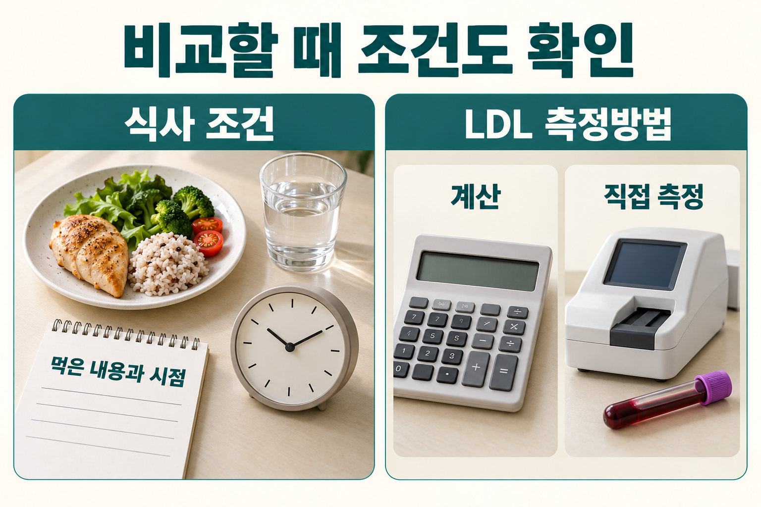 식사 조건과 계산·직접측정을 구분한 검사조건 구성