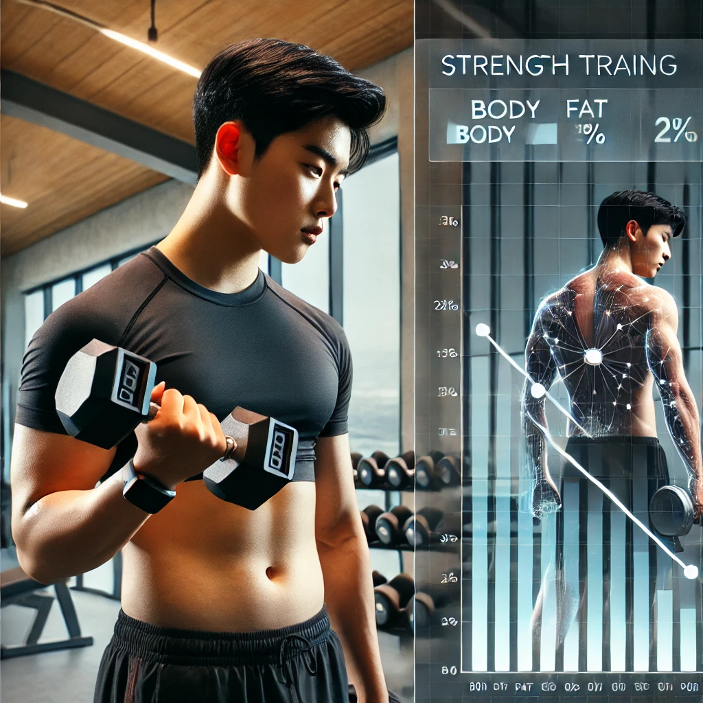 근력 운동을 하는 사람과 체지방 감소 그래프 이미지