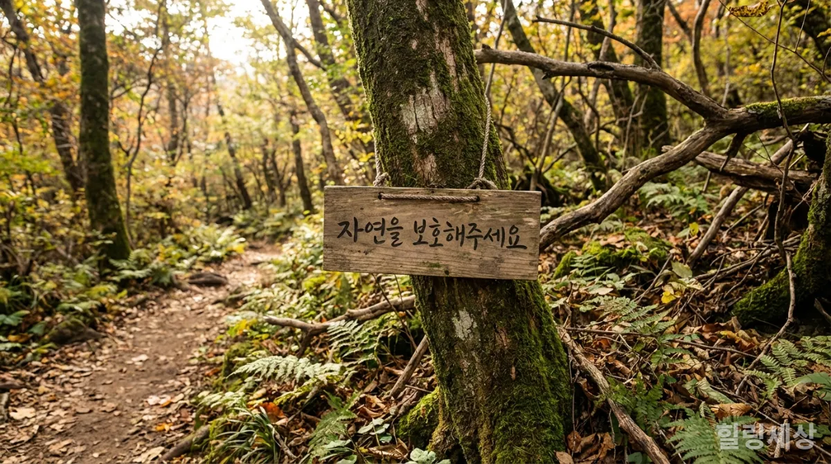 자연 보호 메시지가 있는 한국 등산로