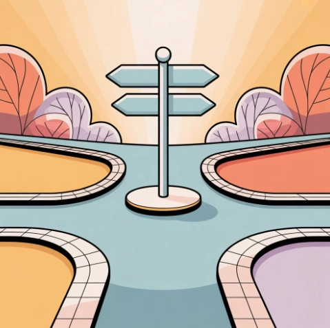 어떤 조직을 선택해야 할까 - 갈림길 일러스트 이미지