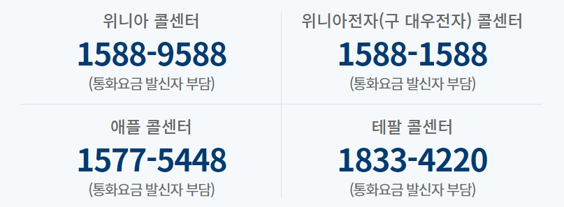 위니아 콜센터 번호 안내