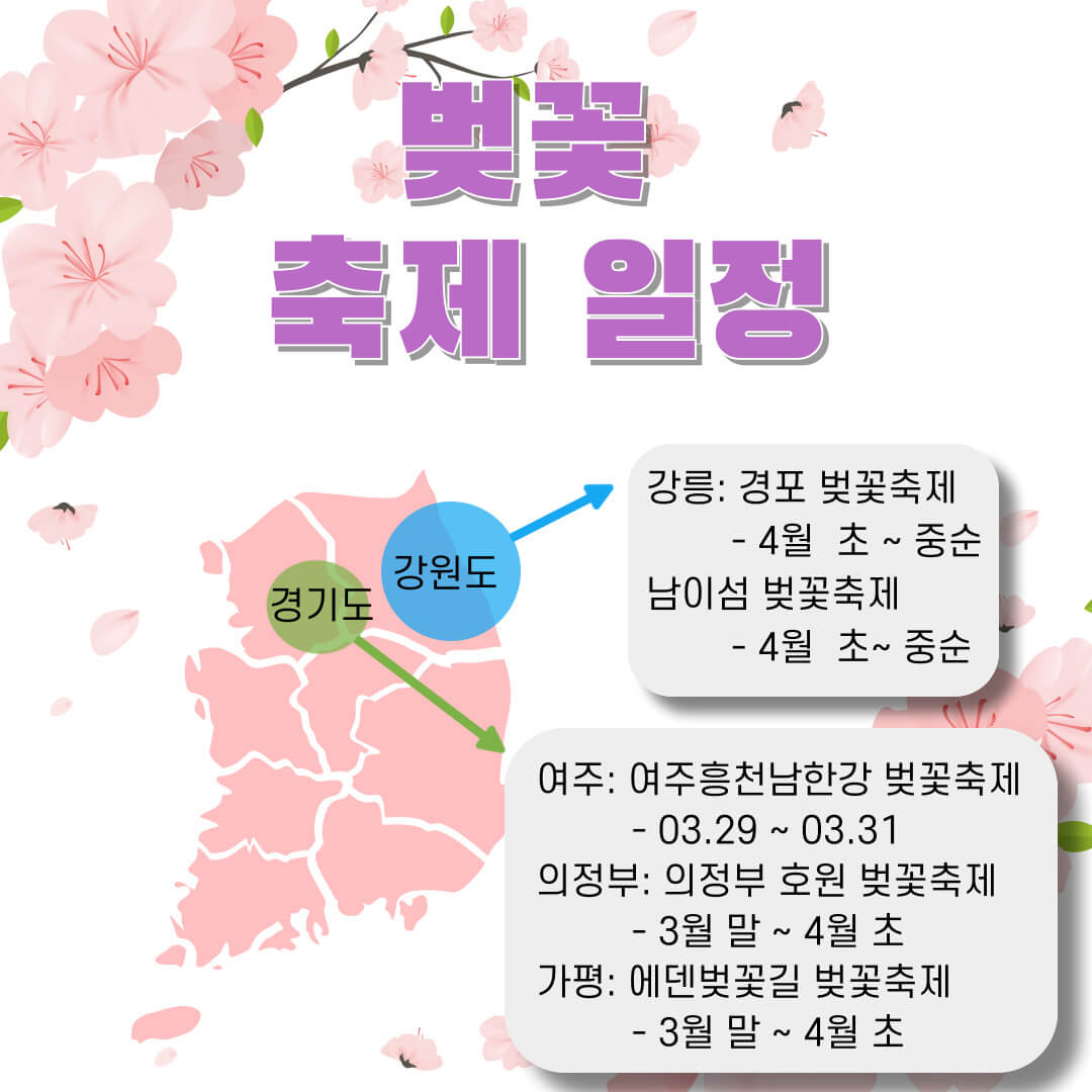 전국 벚꽃 개화 시기 및 축제일정