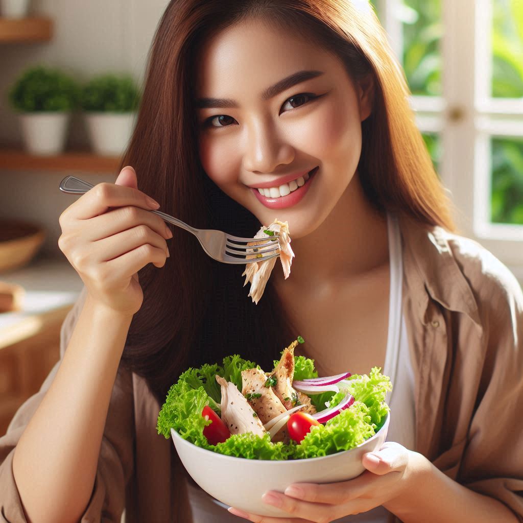 운동 없이 다이어트 하기 위해 식단관리 하는 여성