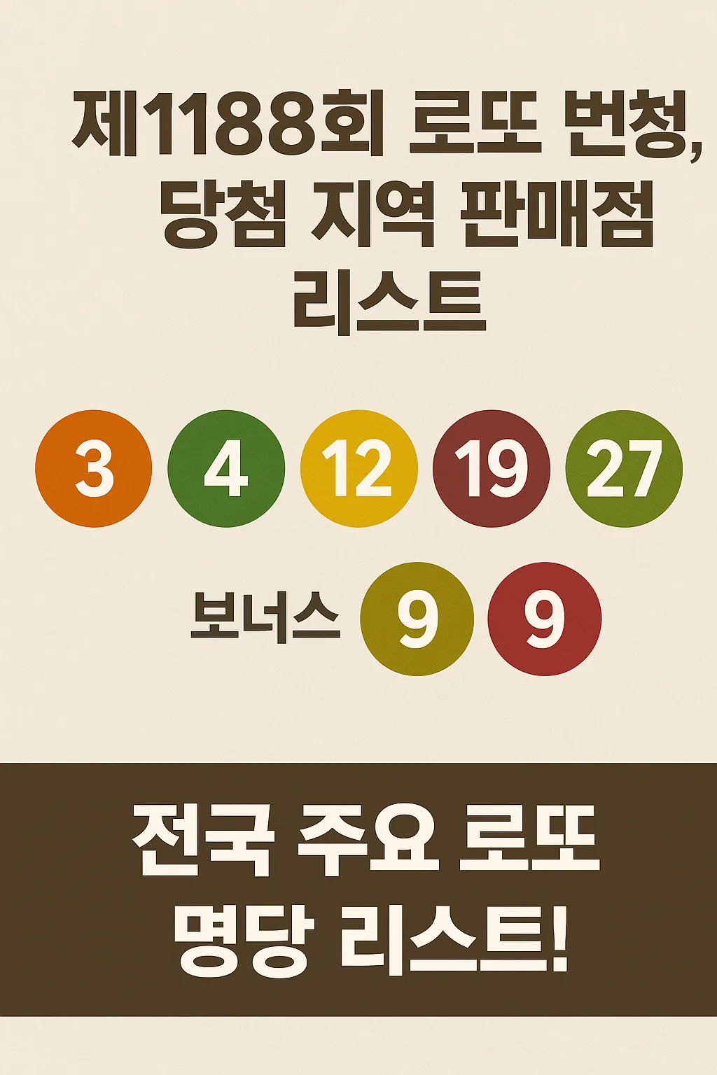 1188회 로또 당첨 번호, 1등 판매점, 전국 로또 명당 총정리