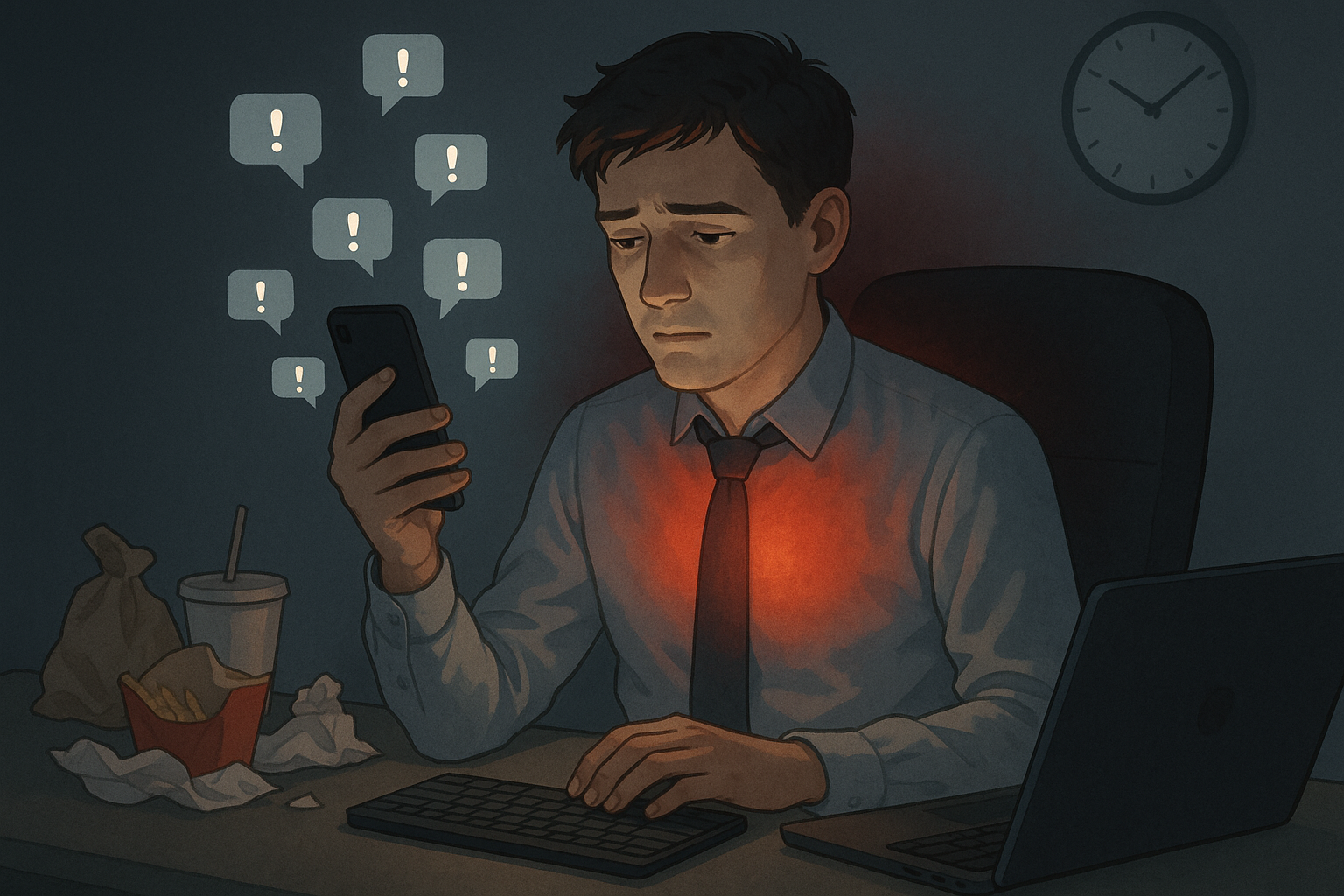 출퇴근과 야근으로 누적되는 만성 스트레스 참조 일러스트