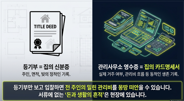 등기부만 보고 입찰하면 전 주인의 미린 관리비를 몽땅 떠안을 수 있습니다.