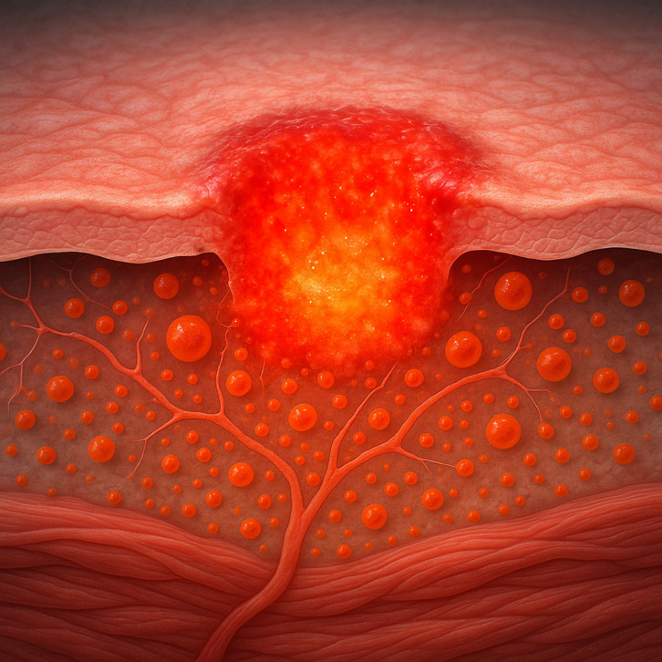 목 속의 염증을 나타내는 사진