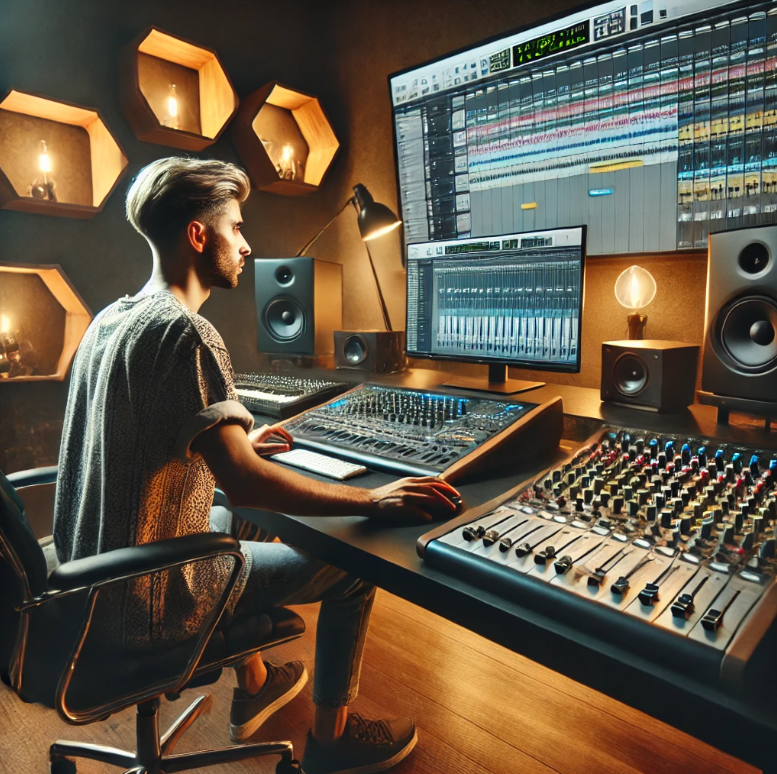 음악 프로듀서가 작업하는 모습