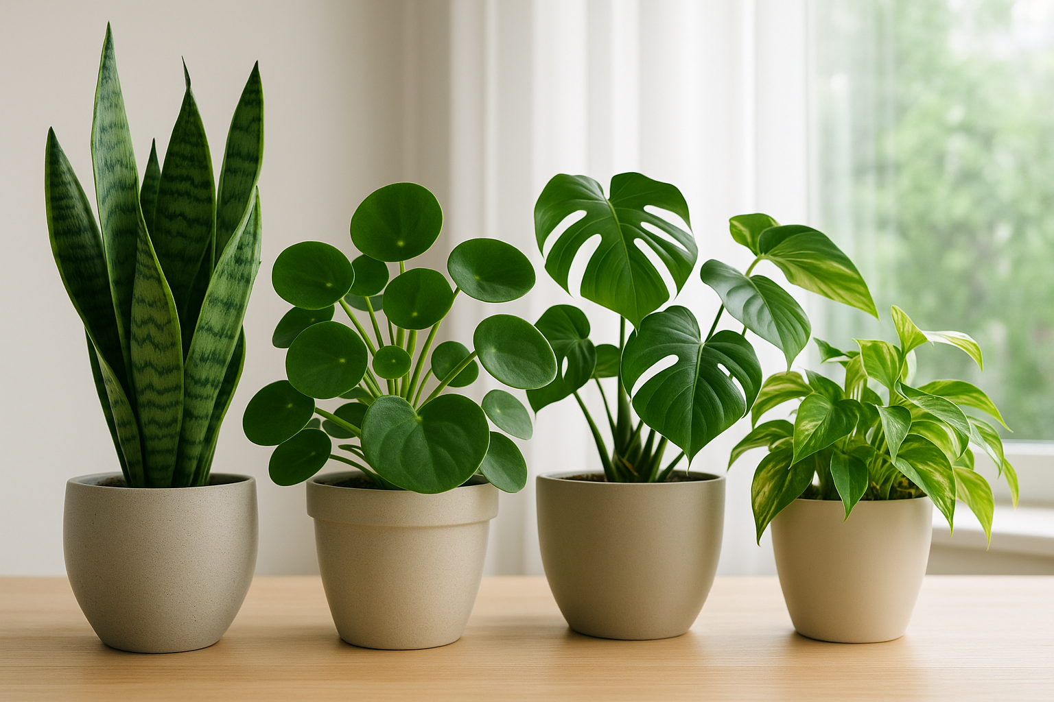 햇살이 비치는 거실, 몬스테라·산세베리아·스투키·아이비·스파티필룸 등 실내 식물 인테리어
