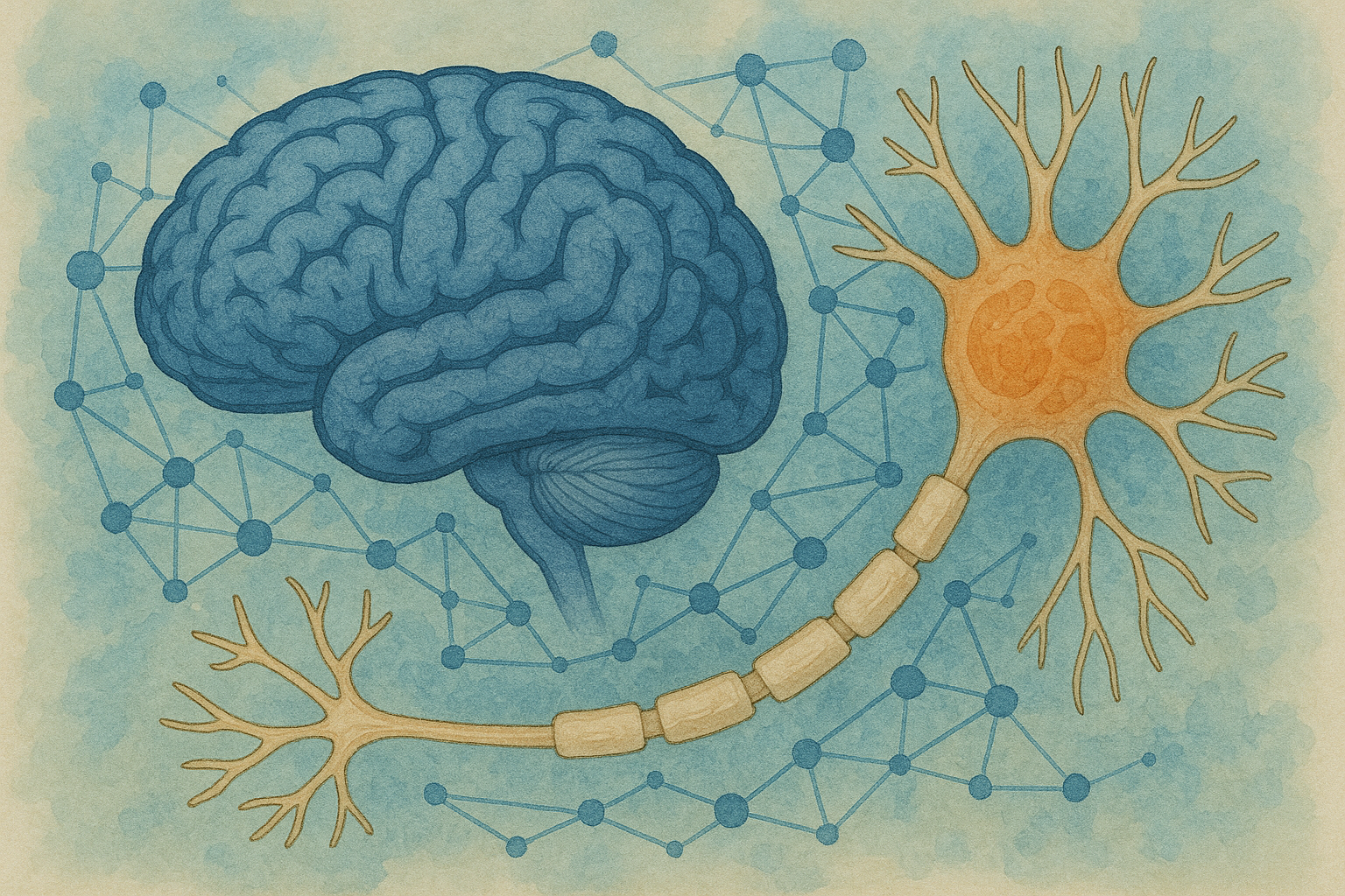 뇌와 뉴런의 수채화 일러스트