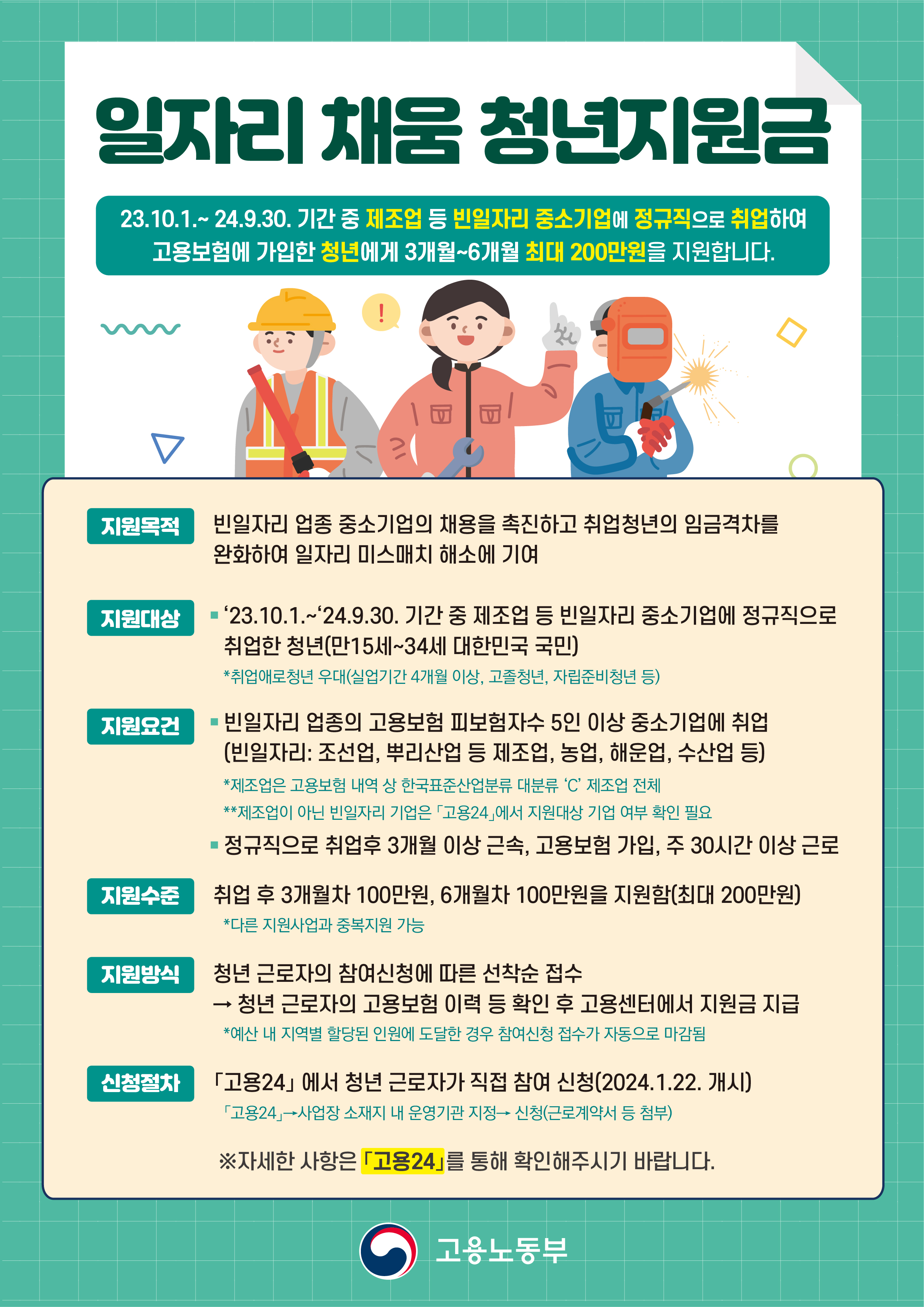 일자리 채움 청년지원금 안내문