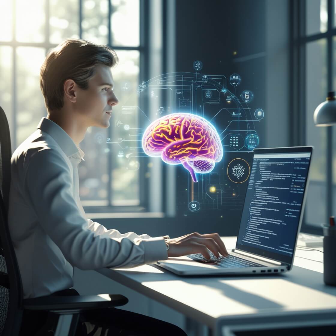 AI를 활용하여 업무중인 남성