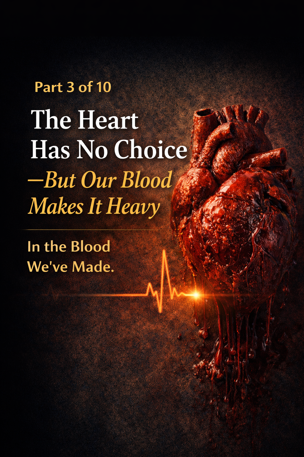 심장은 선택할 수 없지만 혈액의 상태가 심장의 부담을 결정한다는 메시지를 담은 심장 이미지, 혈액 점도와 심장 소모 구조를 설명하는 심혈관 건강 컨셉