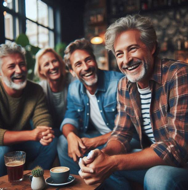 은퇴 후 우울증 극복을 위해 친구들과 모임을 하는 남성