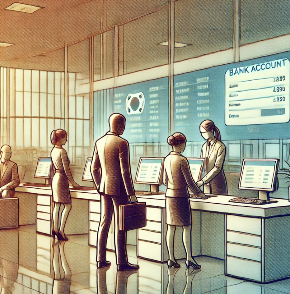 은행에서 계좌 잔액을 확인하는 장면