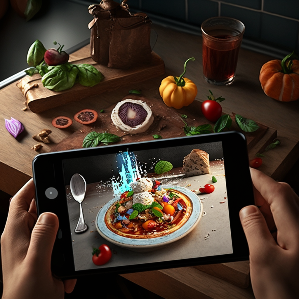 음식 사진을 휴대폰으로 찍고 있는 모습