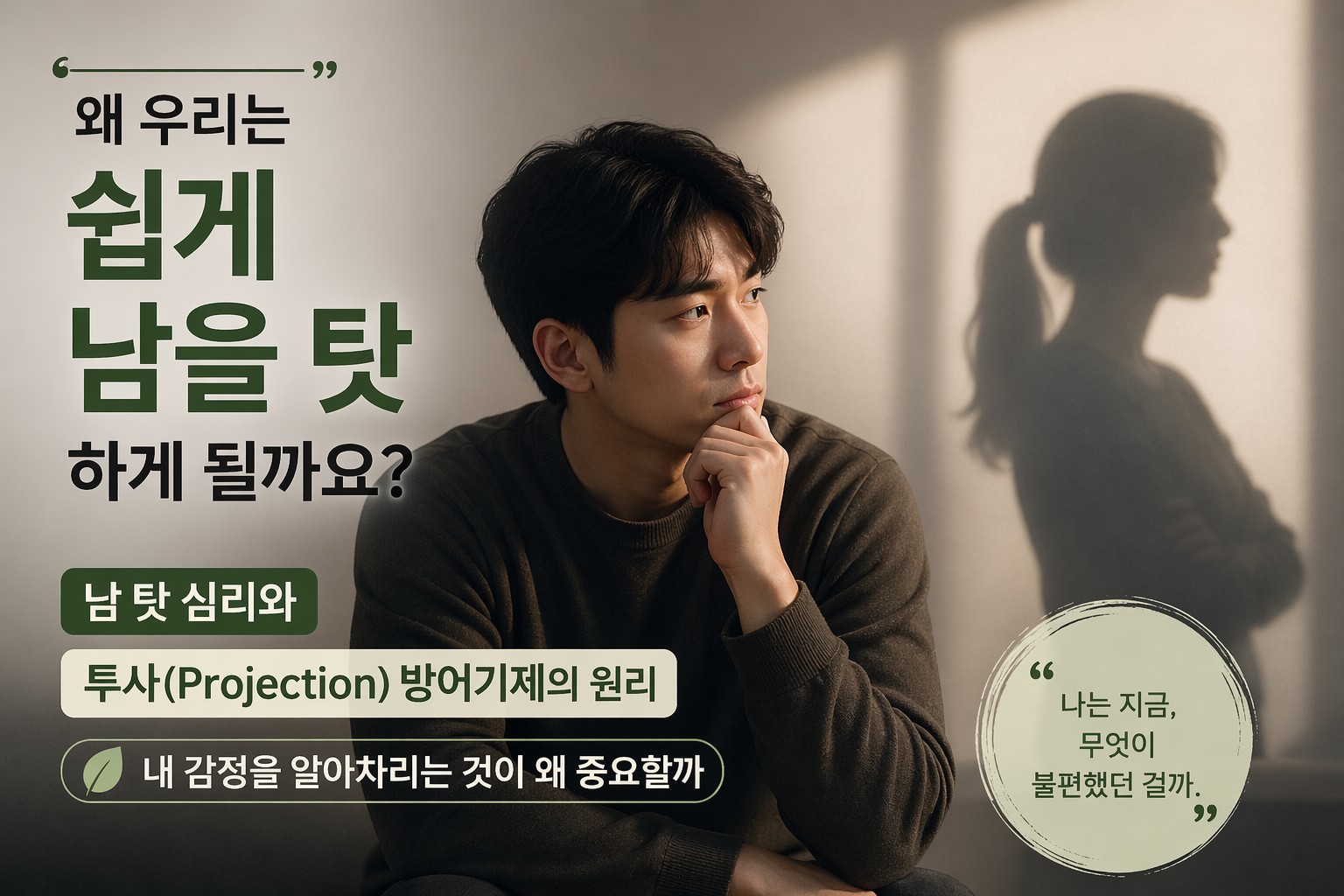 남 탓 심리와 투사 방어기제를 설명하는 심리 이미지