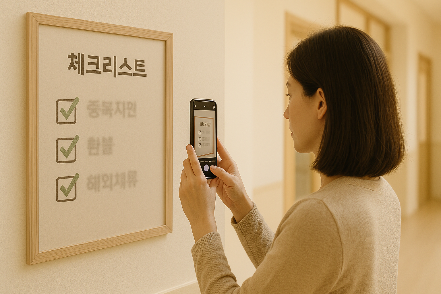한국 유치원 복도 벽에 부착된 체크리스트 안내판