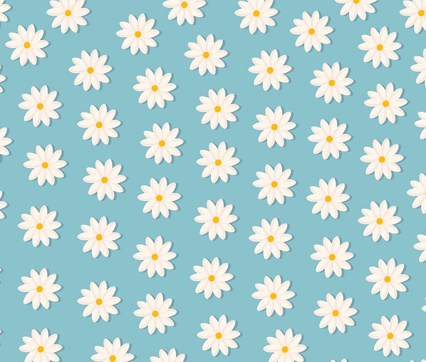 하늘색 바탕에 하얀 꽃들이 가득하다. 꽃수술은 노란색이다.