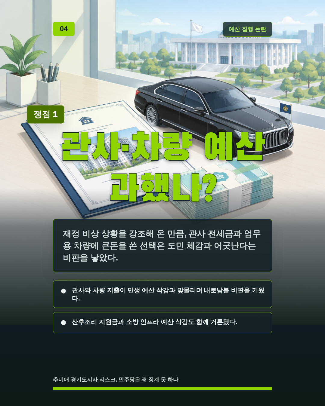관사&middot;차량 예산 과했나?