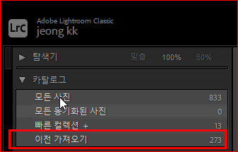 라이트룸 클래식 카탈로그 패널