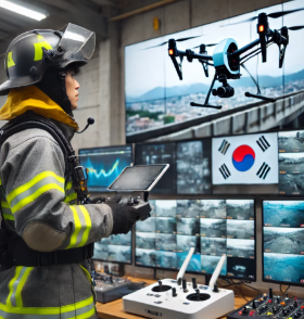 드론 조작중인 소방관 사진