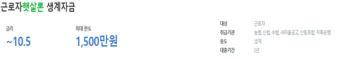 근로자 햇살론 생계자금 금리와 한도 등 조건이 나와있는 그림