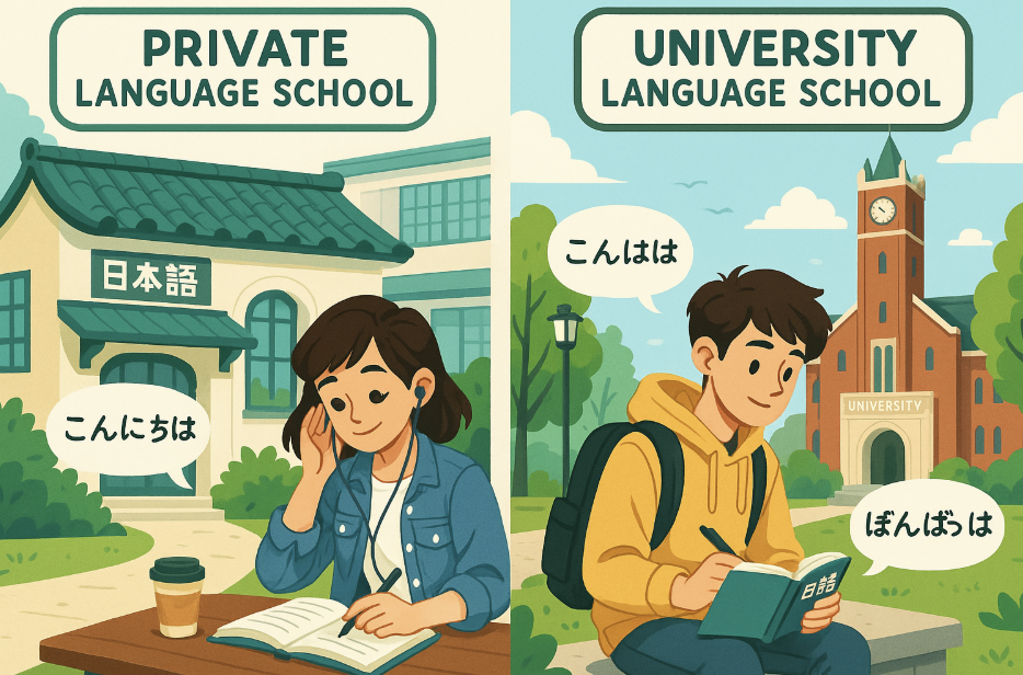 일본 사설 어학원과 대학부설 어학원 비교 사진
