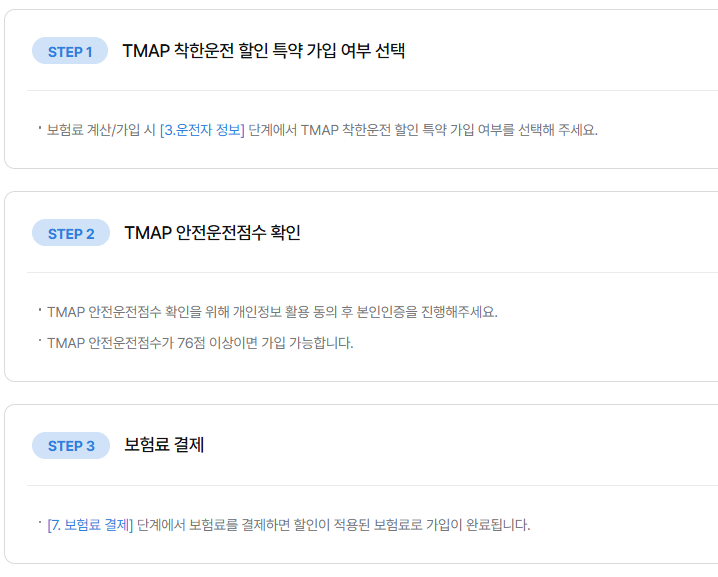 삼성화재 다이렉트 자동차보험 TMAP 착한운전 할인 특약