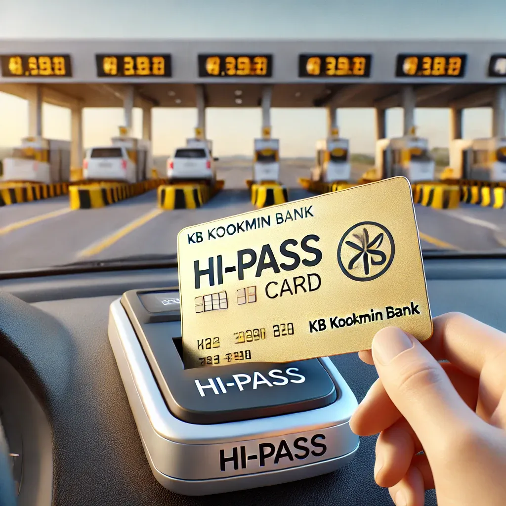 자동차 내 하이패스 기기에 삽입된 국민은행 하이패스 카드 이미지