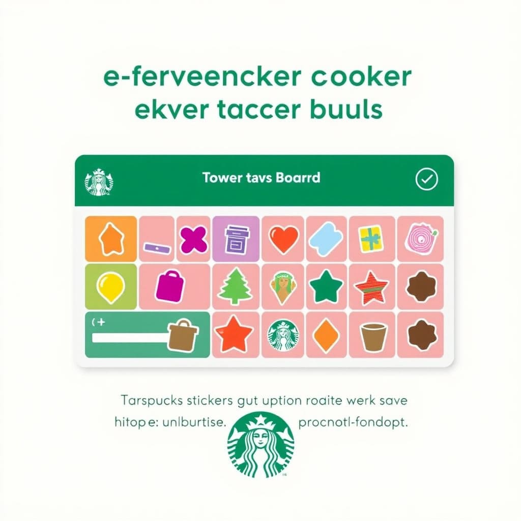 스타벅스 앱 내 e-프리퀀시 페이지의 스티커 적립 현황판을 보여주는 이미지입니다. 목표치까지 몇 개의 스티커가 남았는지 직관적으로 알 수 있도록 스티커 보드 형태를 강조합니다.