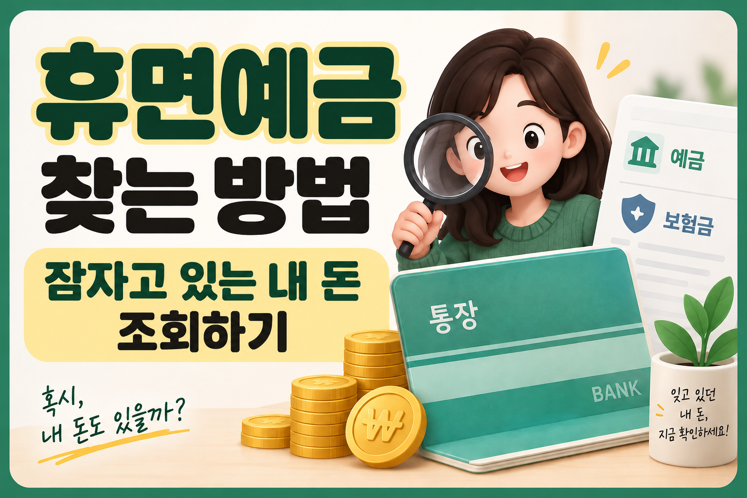 휴면예금 찾는 방법과 잠자고 있는 내 돈 조회하기 안내 이미지