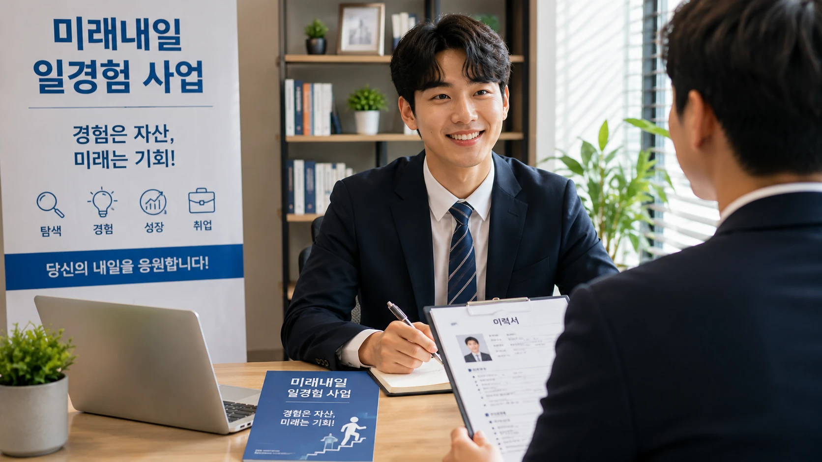 일경험을 마친 뒤 취업 면접을 보는 청년