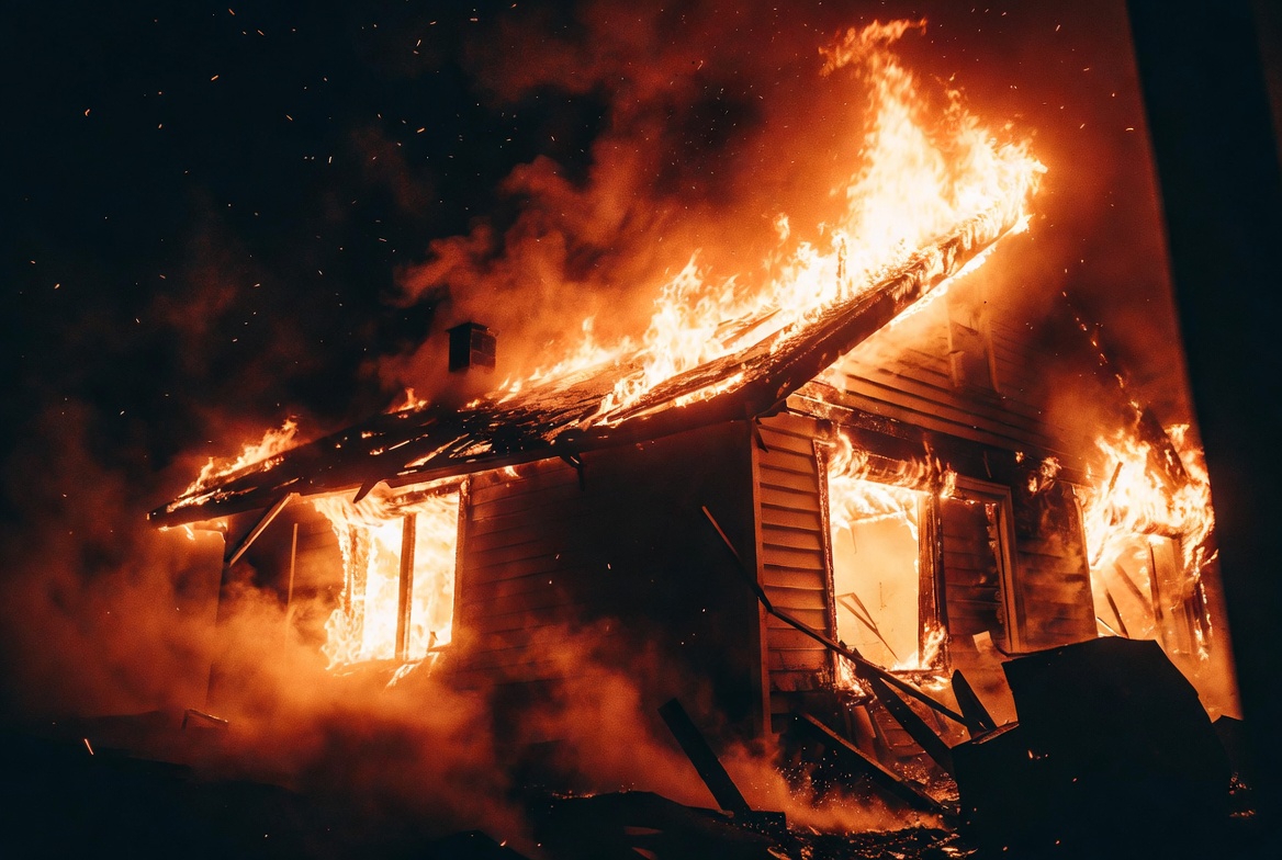 불타는 집의 모습 ai 이미지