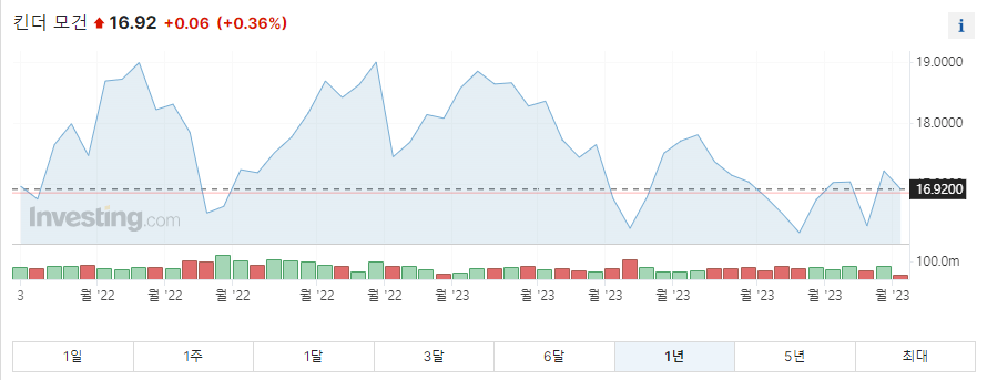 킨더모건 1년 주가그래프