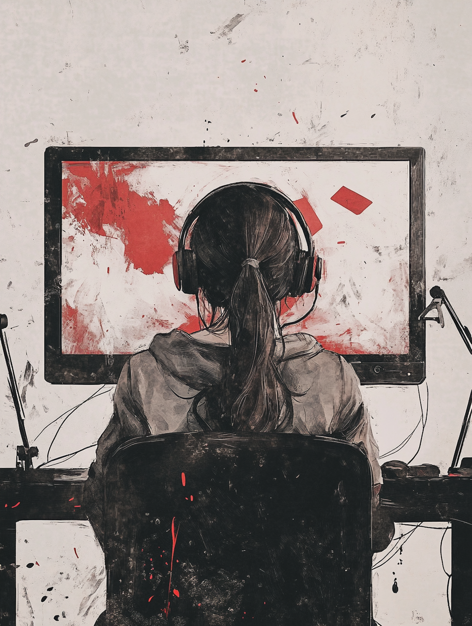 유튜브에 집중하고 있는 소녀