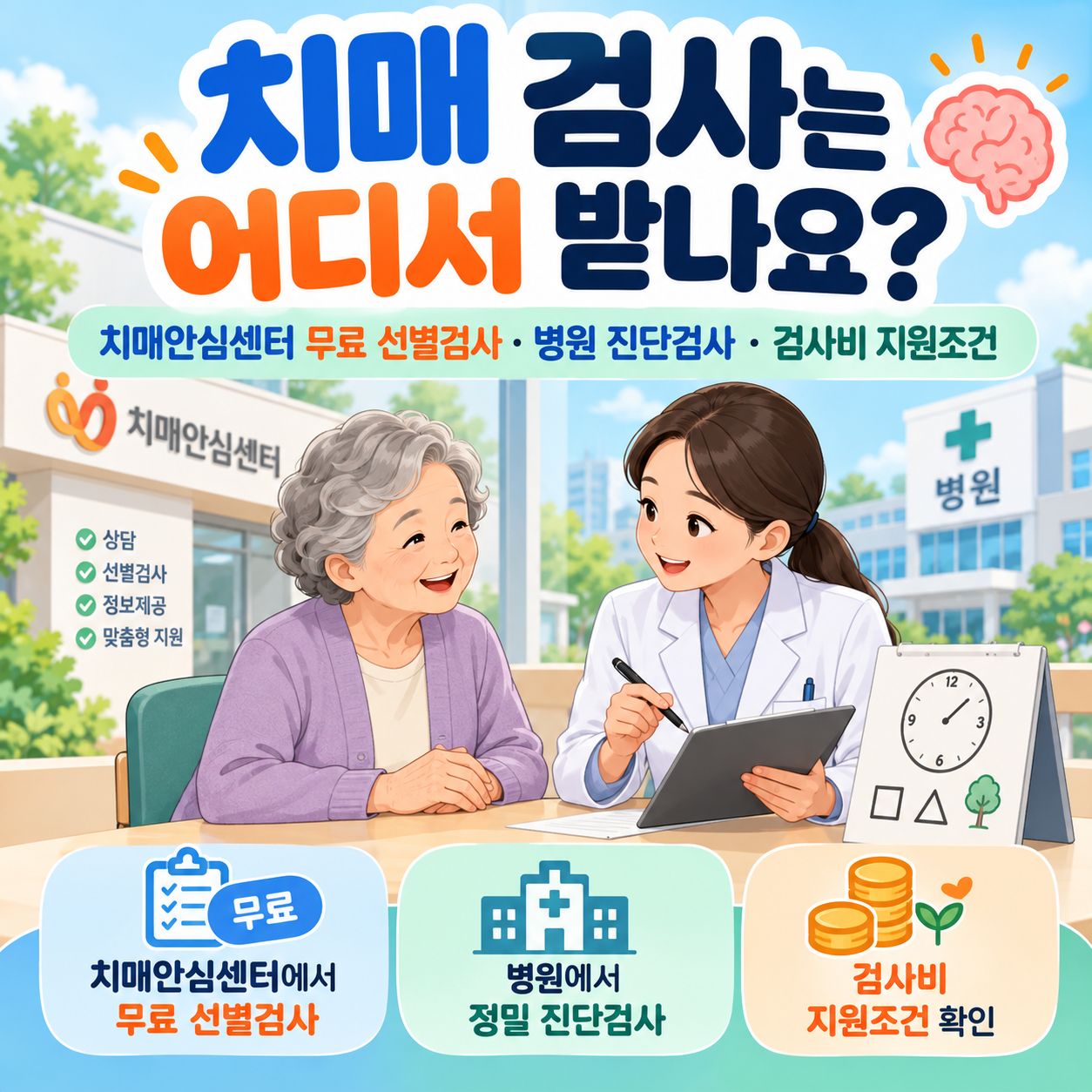 치매 검사는 어디서 받나요? ❘ 치매안심센터 무료 선별검사·병원 진단검사·검사비 지원조건