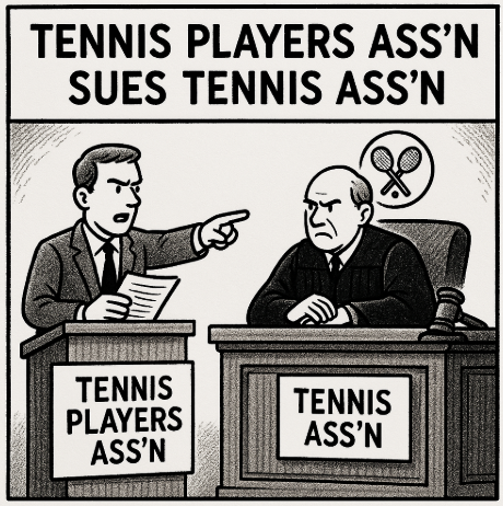 선수협회와 협회가 법정에서 다투는듯한 만화그림