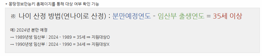 임산부 의료지원 나이 산정 방법 이미지