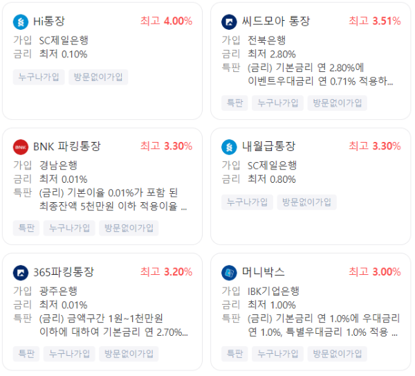 파킹통장 금리비교